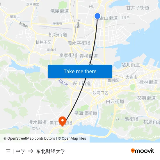 三十中学 to 东北财经大学 map