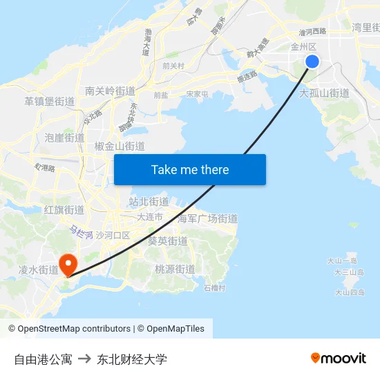 自由港公寓 to 东北财经大学 map