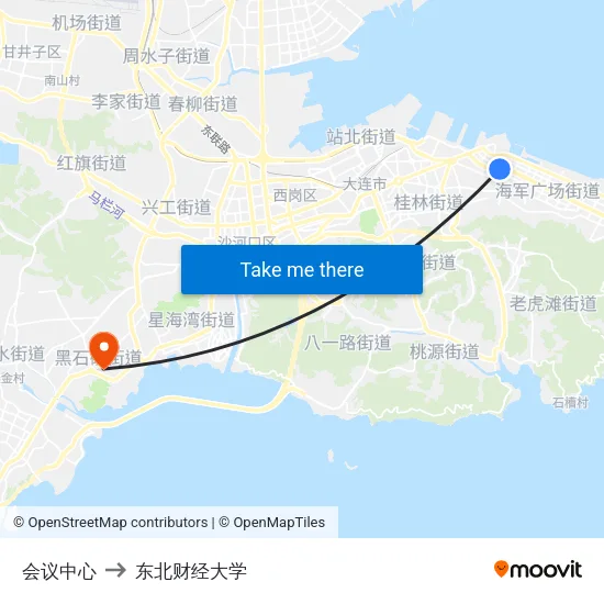 会议中心 to 东北财经大学 map