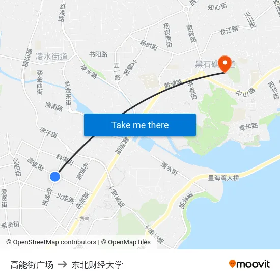 高能街广场 to 东北财经大学 map