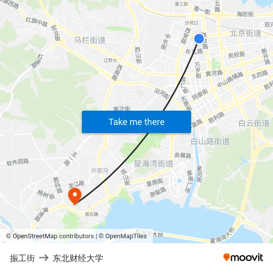 振工街 to 东北财经大学 map
