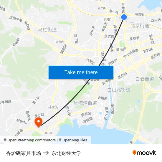 香炉礁家具市场 to 东北财经大学 map