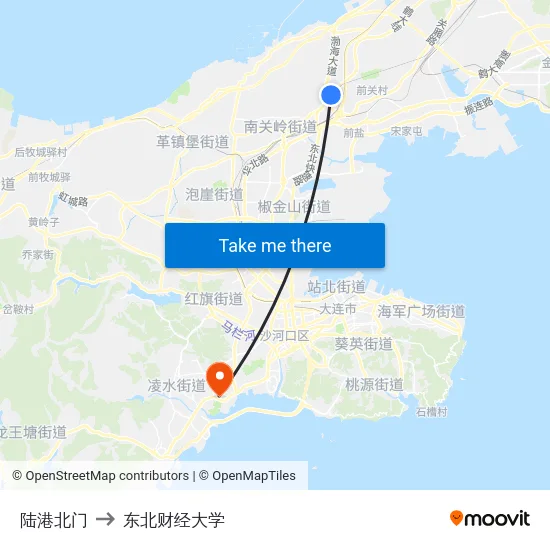 陆港北门 to 东北财经大学 map