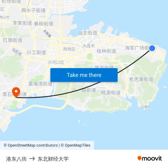 港东八街 to 东北财经大学 map