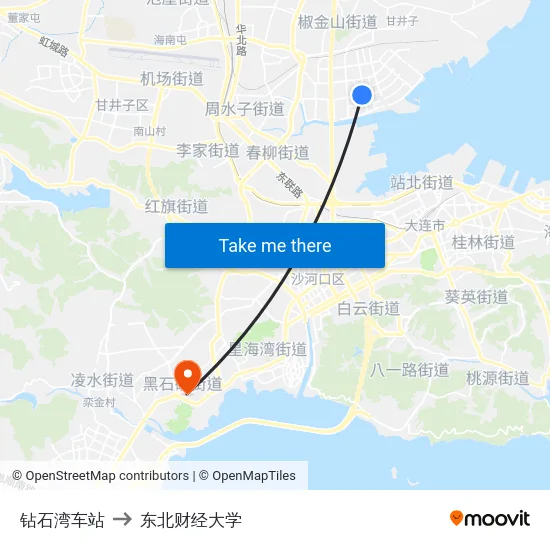 钻石湾车站 to 东北财经大学 map