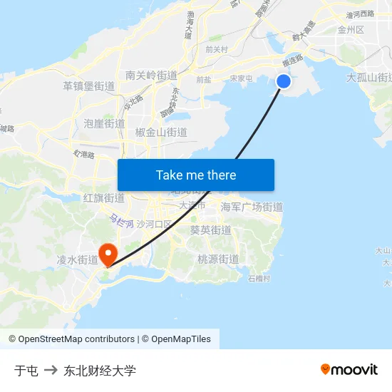 于屯 to 东北财经大学 map