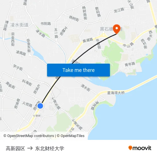 高新园区 to 东北财经大学 map