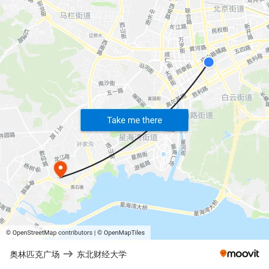 奥林匹克广场 to 东北财经大学 map