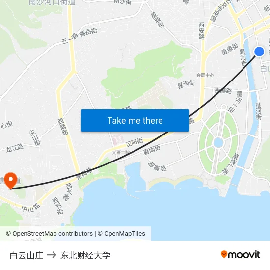 白云山庄 to 东北财经大学 map