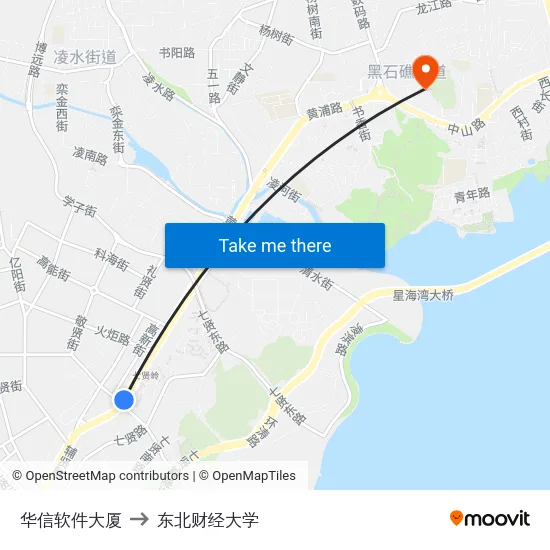 华信软件大厦 to 东北财经大学 map