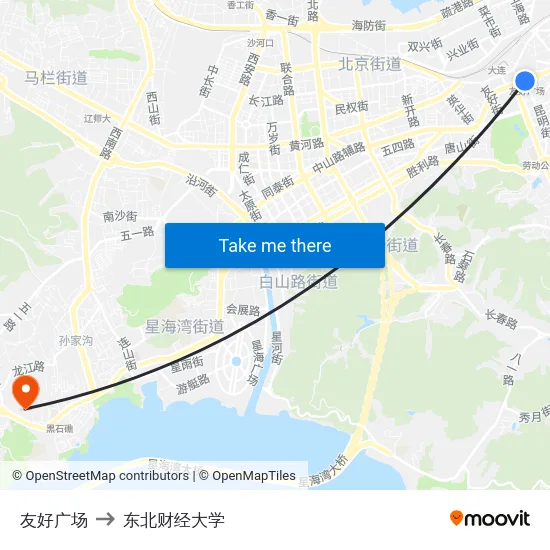 友好广场 to 东北财经大学 map