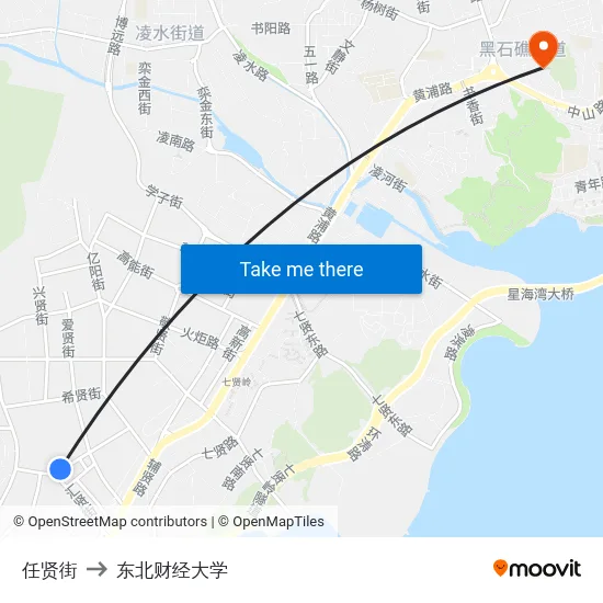 任贤街 to 东北财经大学 map