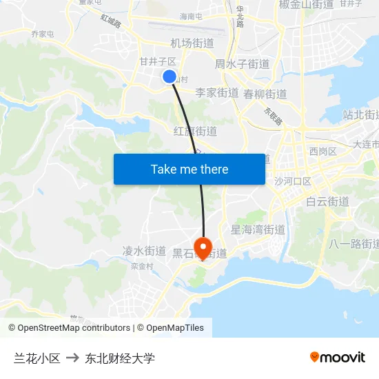 兰花小区 to 东北财经大学 map