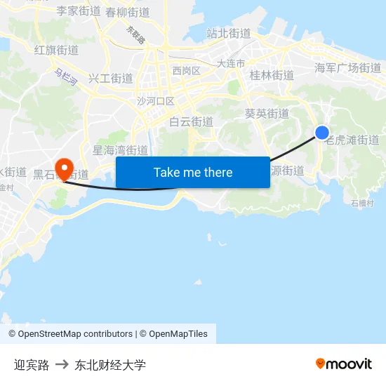 迎宾路 to 东北财经大学 map