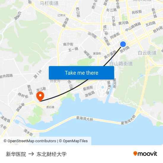 新华医院 to 东北财经大学 map