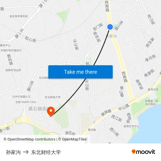 孙家沟 to 东北财经大学 map