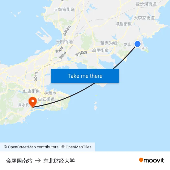 金馨园南站 to 东北财经大学 map