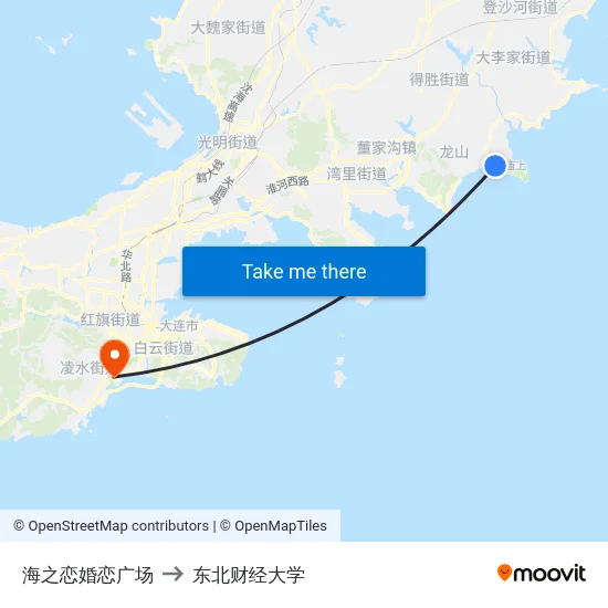 海之恋婚恋广场 to 东北财经大学 map