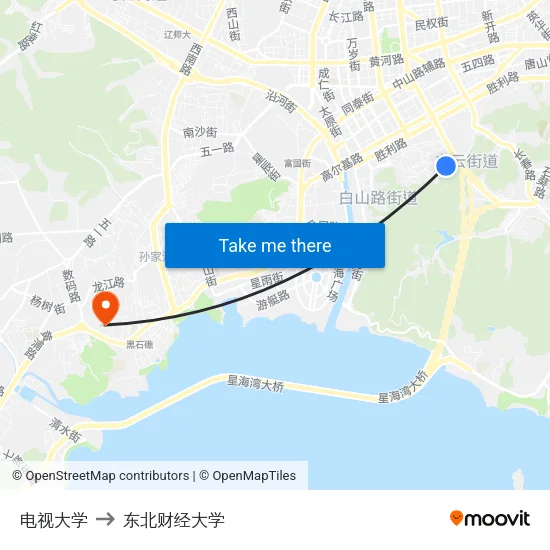 电视大学 to 东北财经大学 map