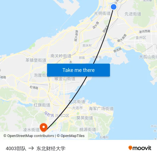 4003部队 to 东北财经大学 map