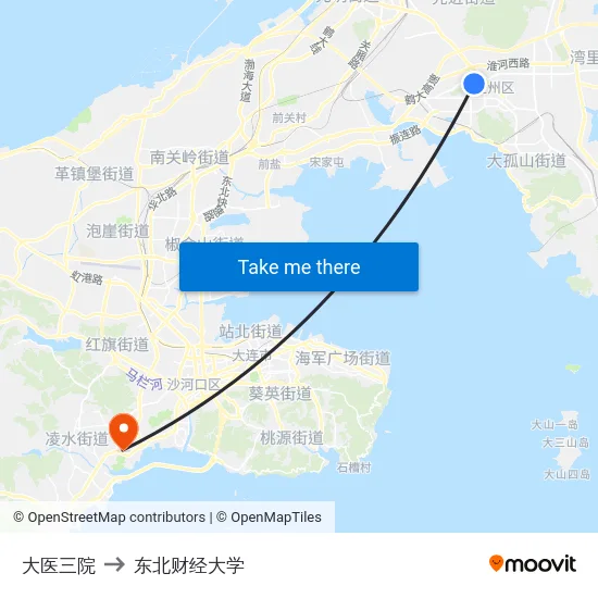 大医三院 to 东北财经大学 map