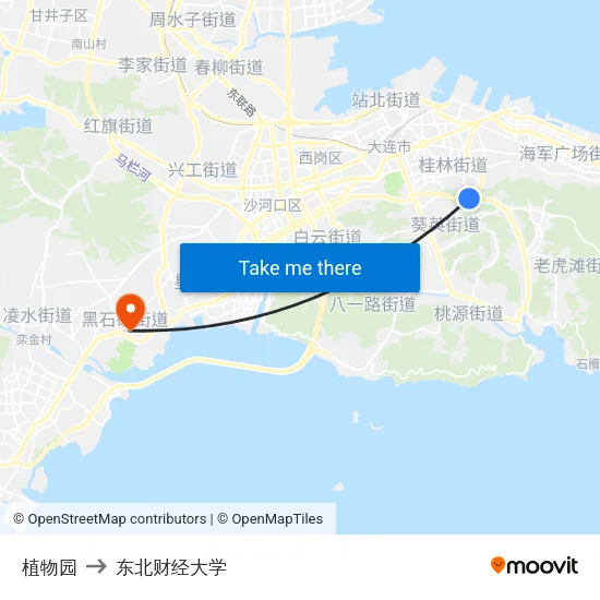 植物园 to 东北财经大学 map