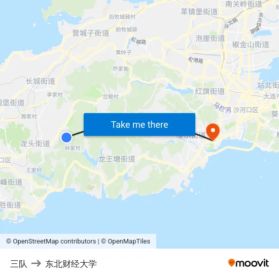 三队 to 东北财经大学 map