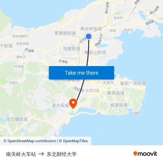 南关岭火车站 to 东北财经大学 map