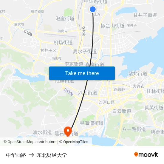 中华西路 to 东北财经大学 map