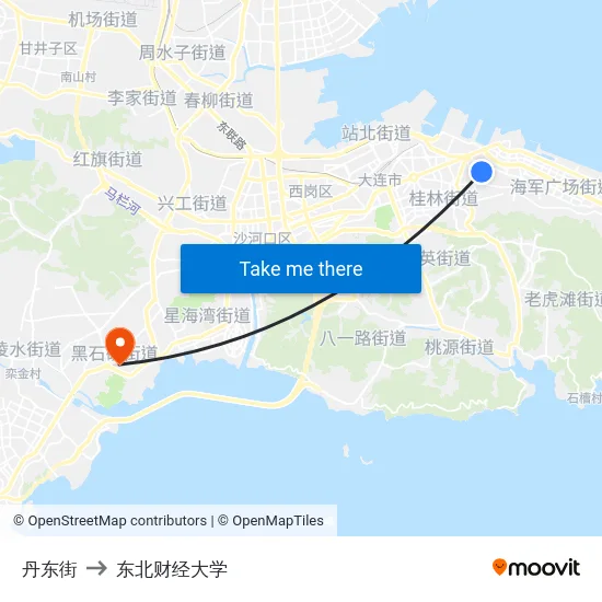 丹东街 to 东北财经大学 map
