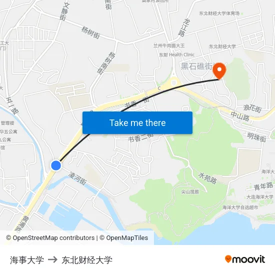 海事大学 to 东北财经大学 map