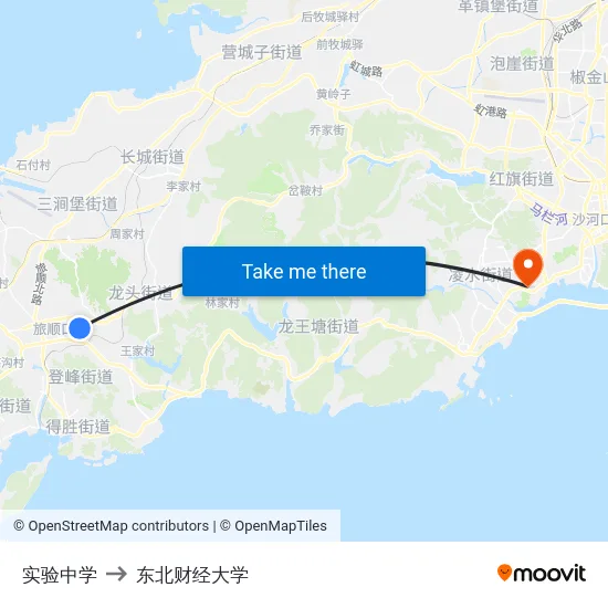 实验中学 to 东北财经大学 map