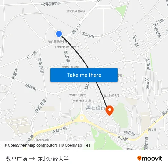 数码广场 to 东北财经大学 map