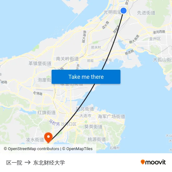 区一院 to 东北财经大学 map
