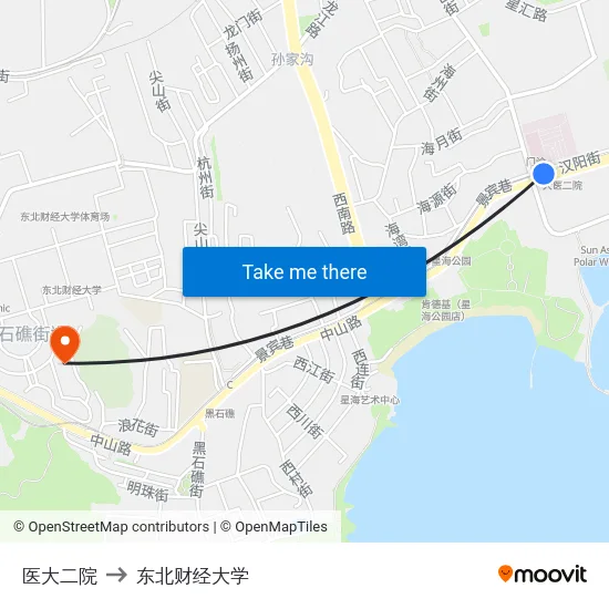 医大二院 to 东北财经大学 map