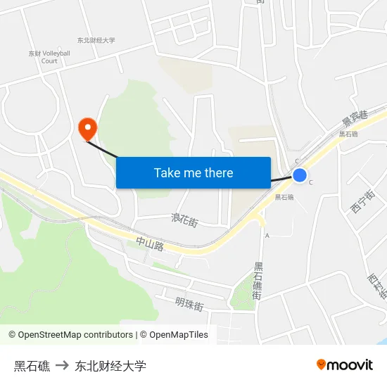 黑石礁 to 东北财经大学 map