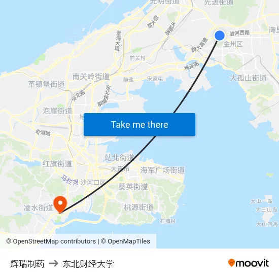 辉瑞制药 to 东北财经大学 map