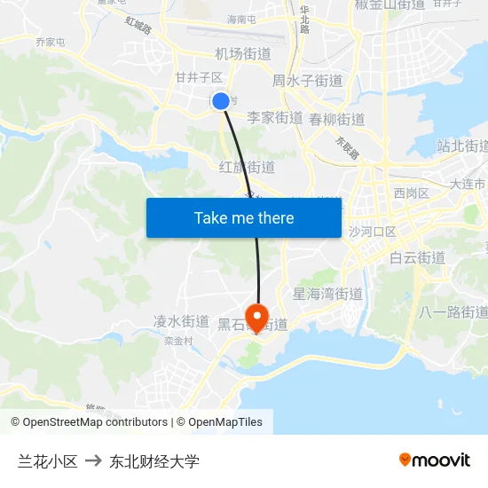 兰花小区 to 东北财经大学 map