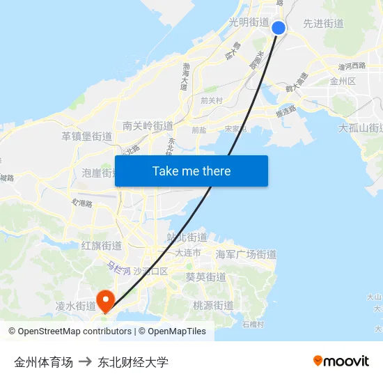 金州体育场 to 东北财经大学 map