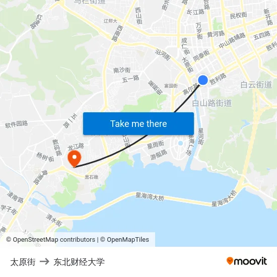 太原街 to 东北财经大学 map
