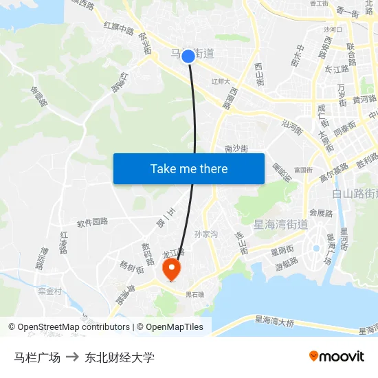 马栏广场 to 东北财经大学 map