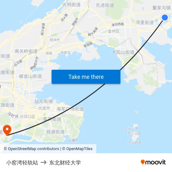 小窑湾轻轨站 to 东北财经大学 map