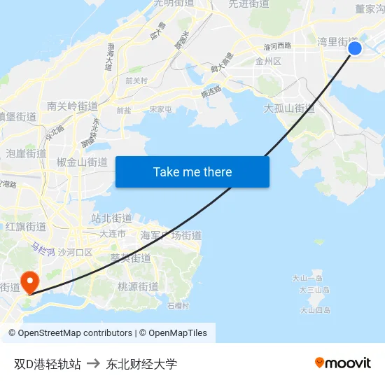 双D港轻轨站 to 东北财经大学 map