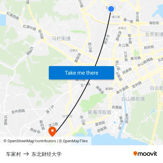 车家村 to 东北财经大学 map
