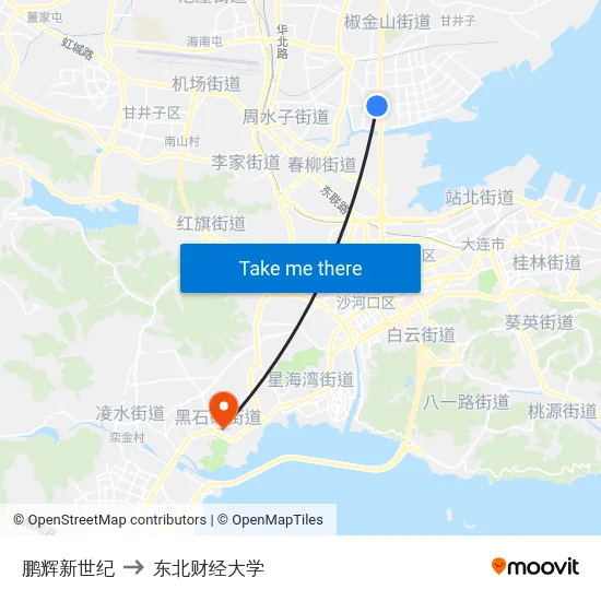 鹏辉新世纪 to 东北财经大学 map