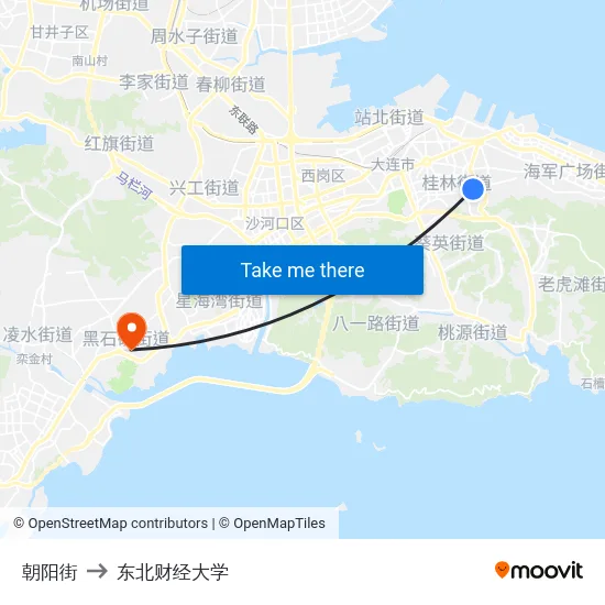 朝阳街 to 东北财经大学 map