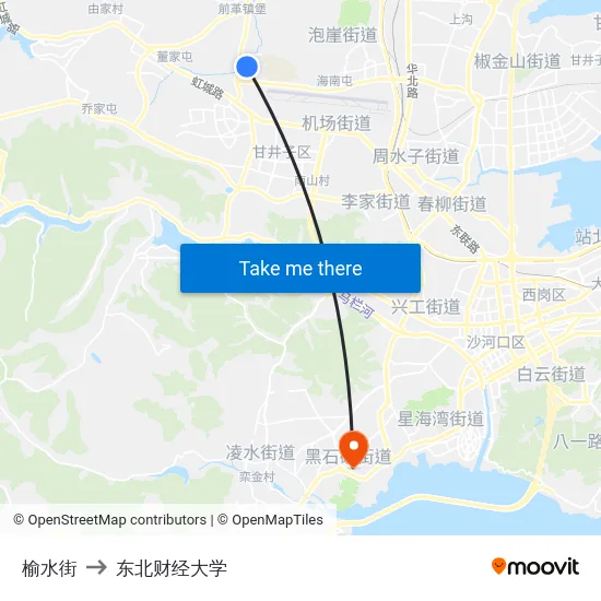 榆水街 to 东北财经大学 map