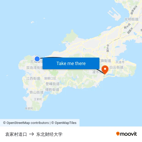 袁家村道口 to 东北财经大学 map
