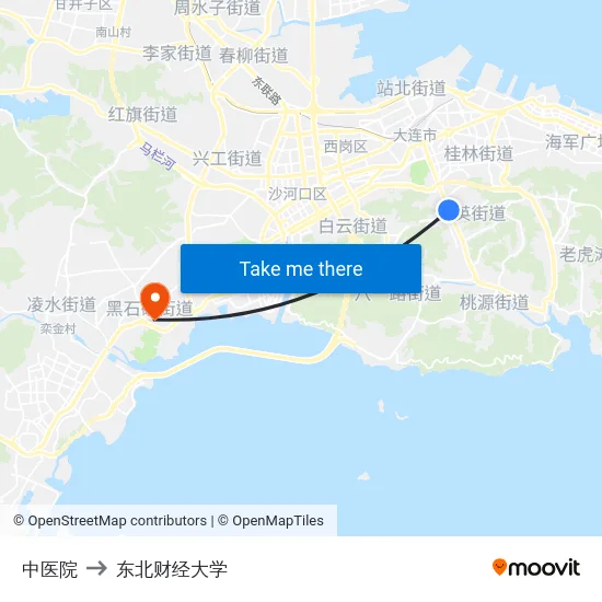 中医院 to 东北财经大学 map