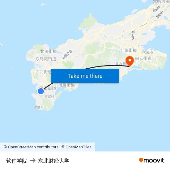 软件学院 to 东北财经大学 map